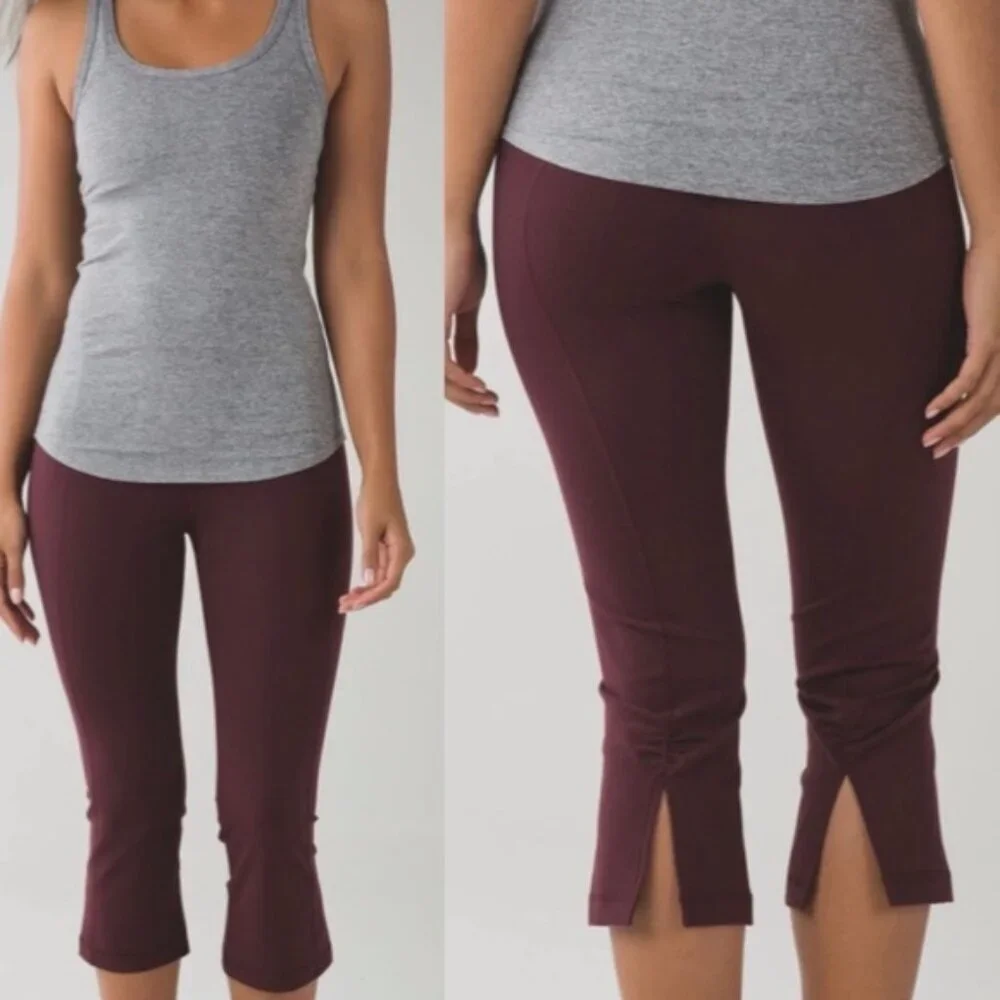 Lululemon Leggings Women's 6 Bordeaux Drama Gather & Crow Crop Slit Capri